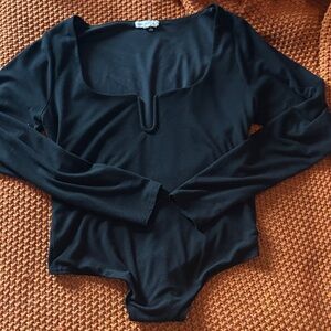 Good American Black Long Sleeve Bodysuit